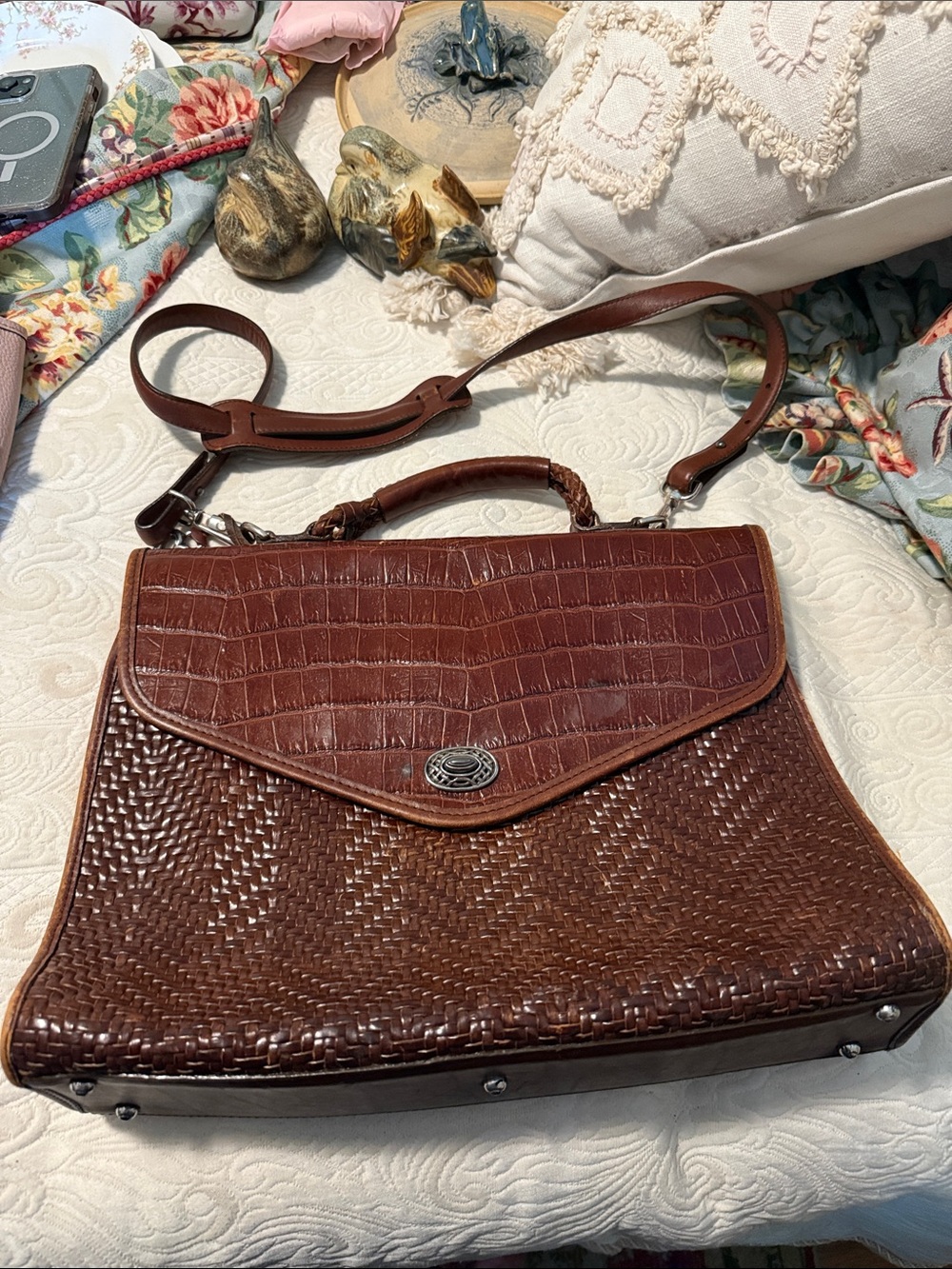 Brighton Brown Woven & Croc-Embossed Briefcase
